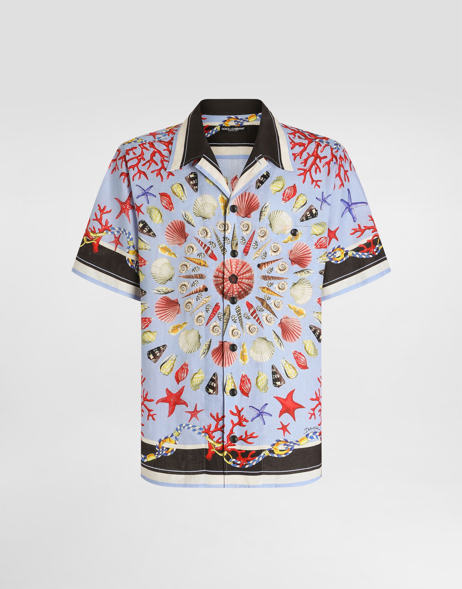Skjorta Dolce & Gabbana Dolce & Gabbana Linen Canvas Shirt with Shell Print Blå | G5JH9TFP4NRHC5PJ, 0