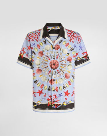 Skjorta Dolce & Gabbana Dolce & Gabbana Linen Canvas Shirt with Shell Print Blå | G5JH9TFP4NRHC5PJ, 0