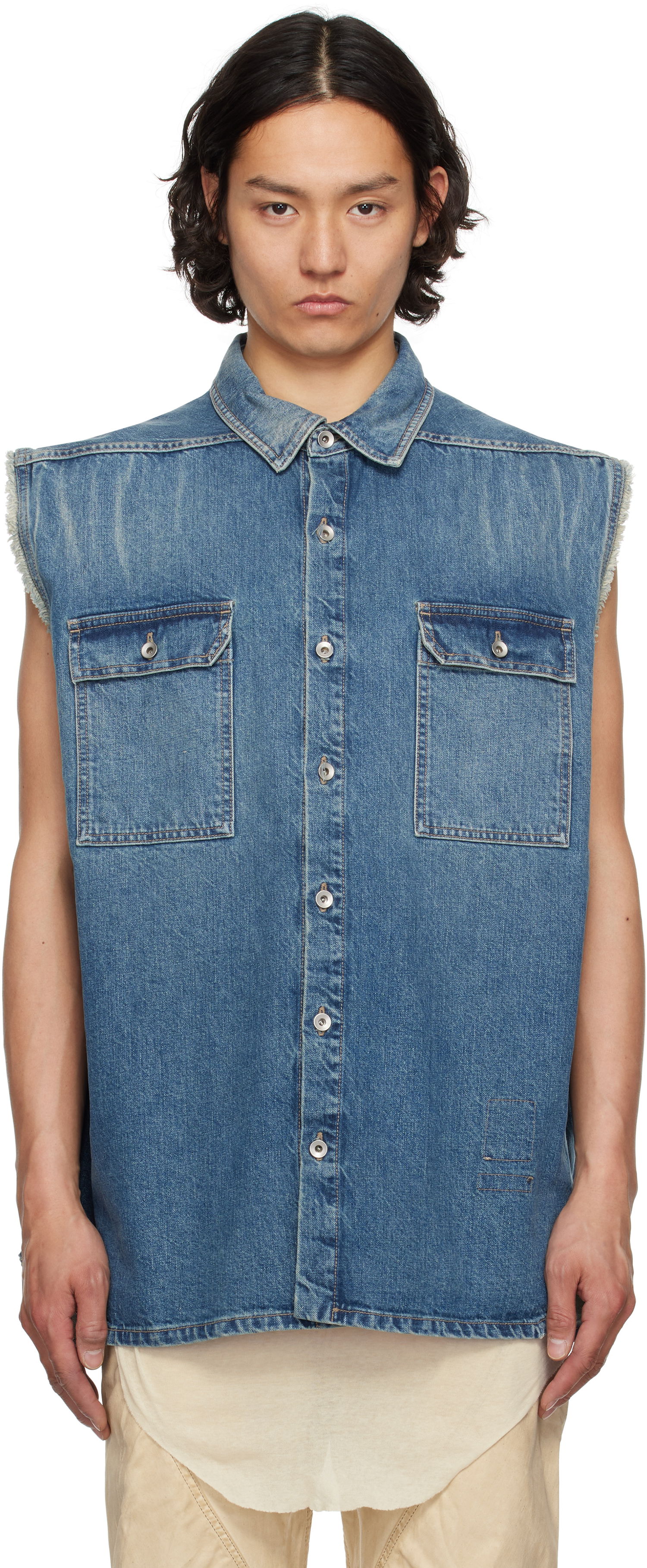 Skjorta Rick Owens Rick Owens DRKSHDW Hollywood Jumbo Denim Sleeveless Overshirt Blå | DU01E3764 DWB, 0