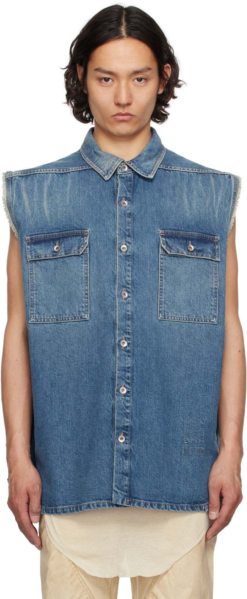 Skjorta Rick Owens Rick Owens DRKSHDW Hollywood Jumbo Denim Sleeveless Overshirt Blå | DU01E3764 DWB