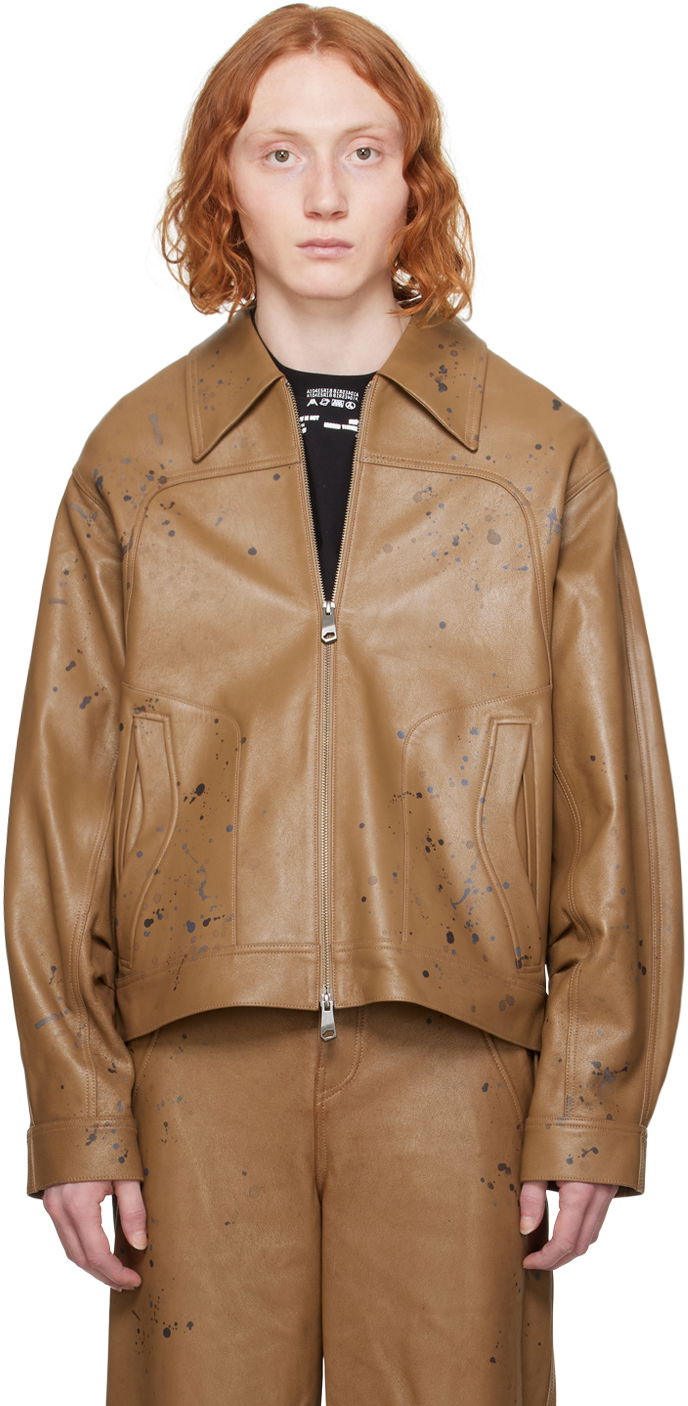 Jacka ADER ERROR Paint Splatter Cropped Leather Jacket Brun | BN01SSJK0101BR