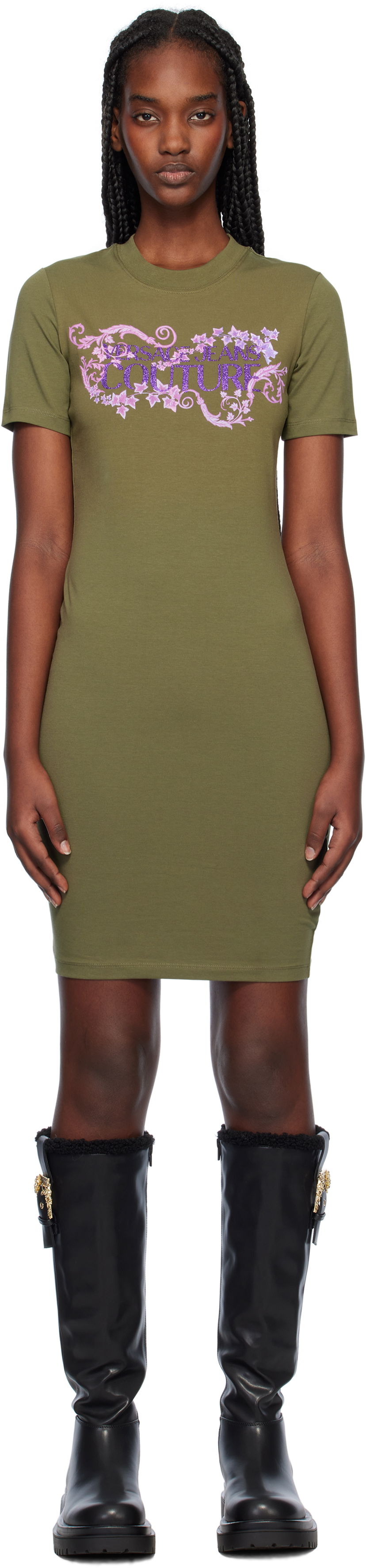 Klä Versace Couture Logo T-Shirt Dress Grön | E77HAOE06_ECJ02E