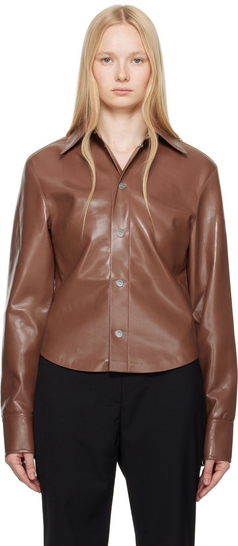 Skjorta Nanushka Nanushka Bogna Vegan Leather Shirt Brun | NW25SSJK21275