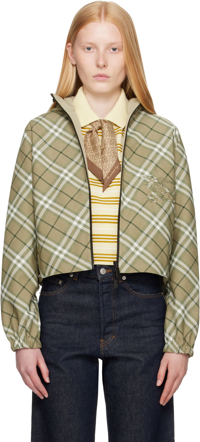Vindjacka Burberry Burberry Cropped Check Reversible Hoodie Grön | 8105850