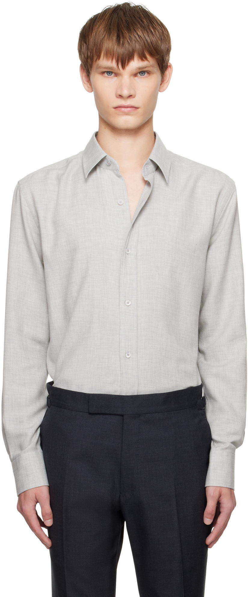 Skjorta Tom Ford TOM FORD Cashmere Melange Fluid Fit Shirt Grå | HRN001-FMC247