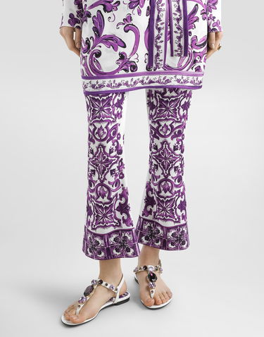 Byxor Dolce & Gabbana Dolce & Gabbana Majolica Print Silk Flare Trousers Purpur | FTAG7THPABPIP3TN, 3
