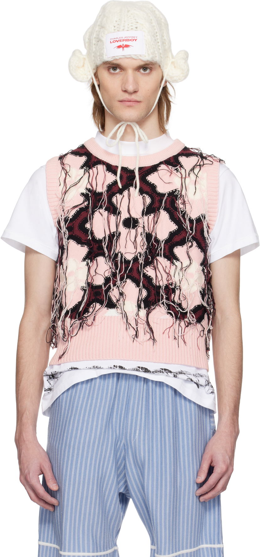 Sweater Charles Jeffrey Loverboy Charles Jeffrey Loverboy Fringed Knit Vest Rosa | 54090601
