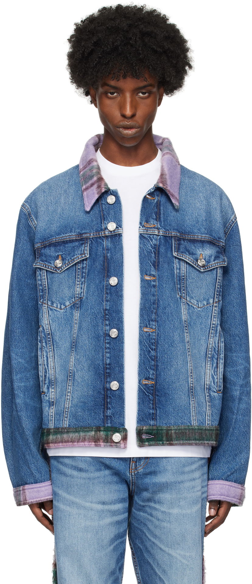 Jacka Bluemarble Tartan Denim Jacket Blå | JA52 DE11B24 BLU