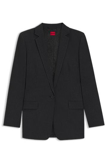 Jacka BOSS Pinstripe Flannel Regular-Fit Longline Blazer Svart | 50547585
