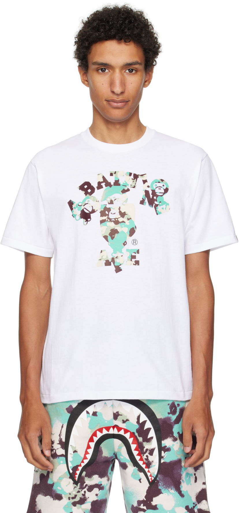 T-shirt BAPE A Bathing Ape Map Camo College Milo Tee Vit | 002TEL301007M