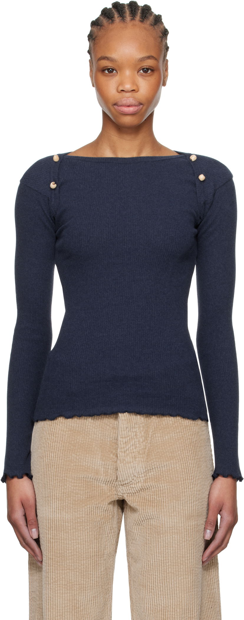 Sweater Baserange Baserange Long Sleeve Fitted T-Shirt Mörkblå | TODIL-RC-SP25