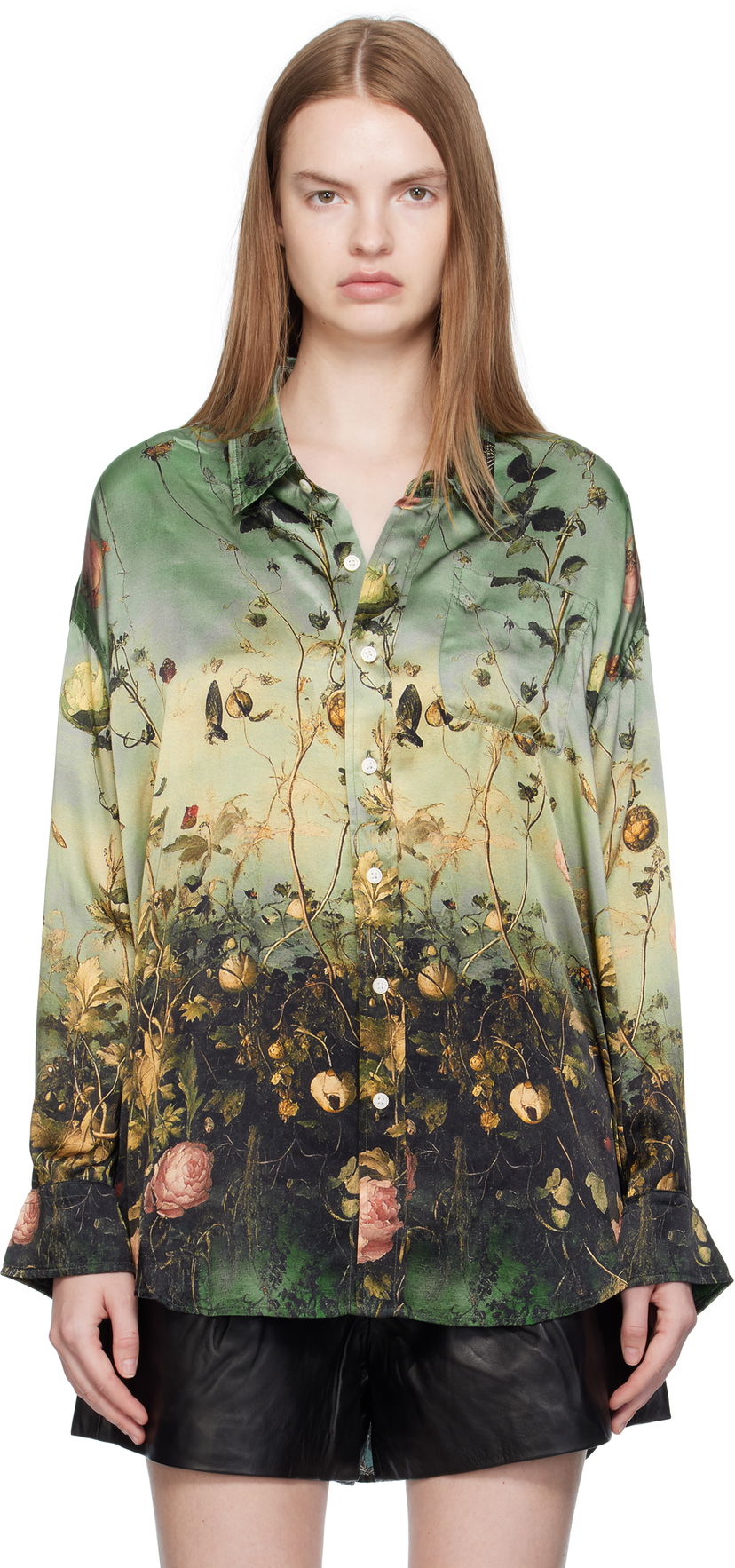 Skjorta R13 R13 Drop Neck Floral Print Shirt Grön | R13WR004-R584A