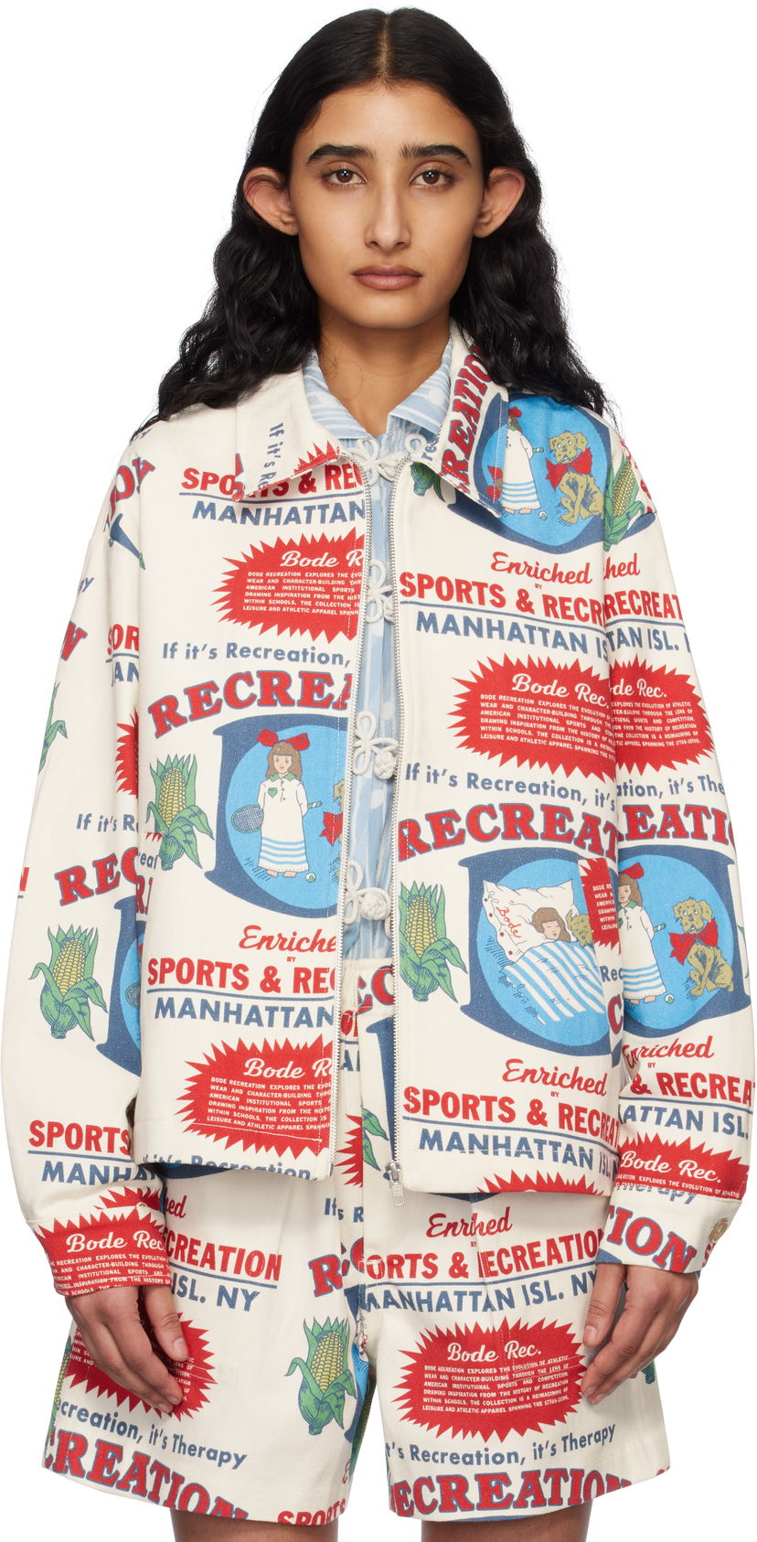 Jacka Bode Bode Enrichment Printed Jacket Vit | MRS25JA015