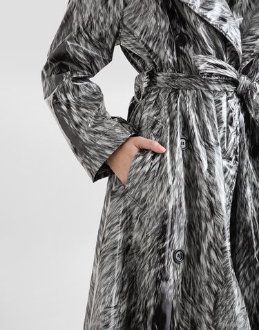 Trenchcoat Dolce & Gabbana Dolce & Gabbana Fur-Print Coated Satin Trench Coat Flerfärgad | F0W2DTFSUBJHI3VQ, 3