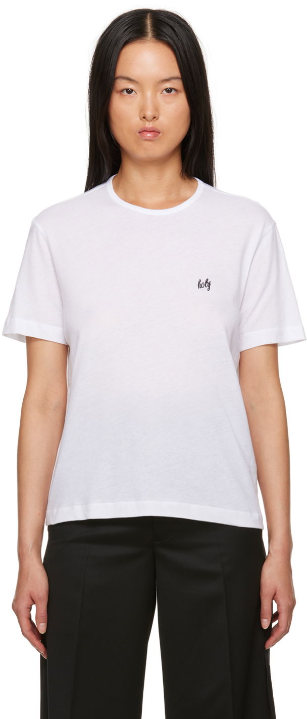 T-shirt Ann Demeulemeester Dagmar Embroidered Logo T-Shirt Vit | 2302-W-JTS02-23-FA206-001