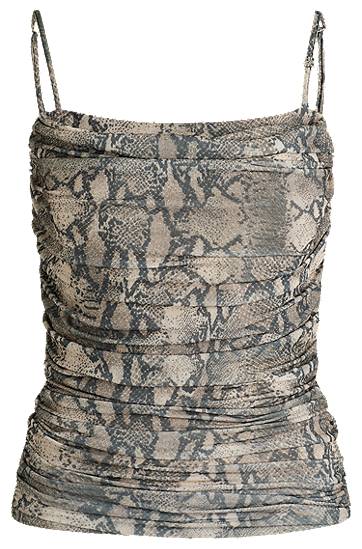 Linne BOSS Snakeskin Print Ruched Mesh Corset Top Brun | 50537142