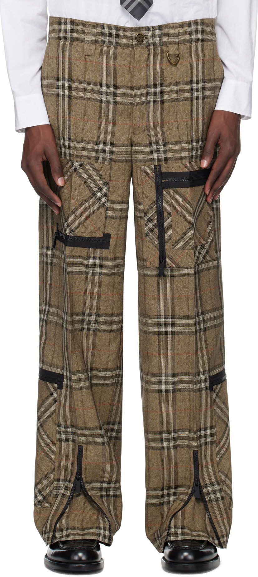 Byxor Burberry Burberry Check Silk Blend Cargo Pants Brun | 8108349