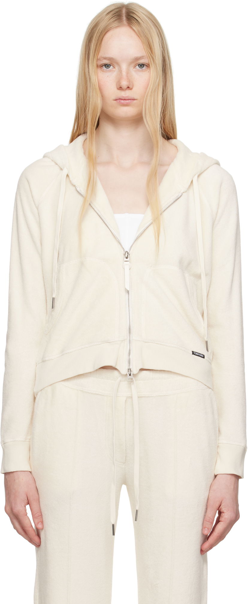 Sweatshirt Tom Ford TOM FORD Terrycloth Zip-Up Hoodie Vit | FLJ062-FAX830
