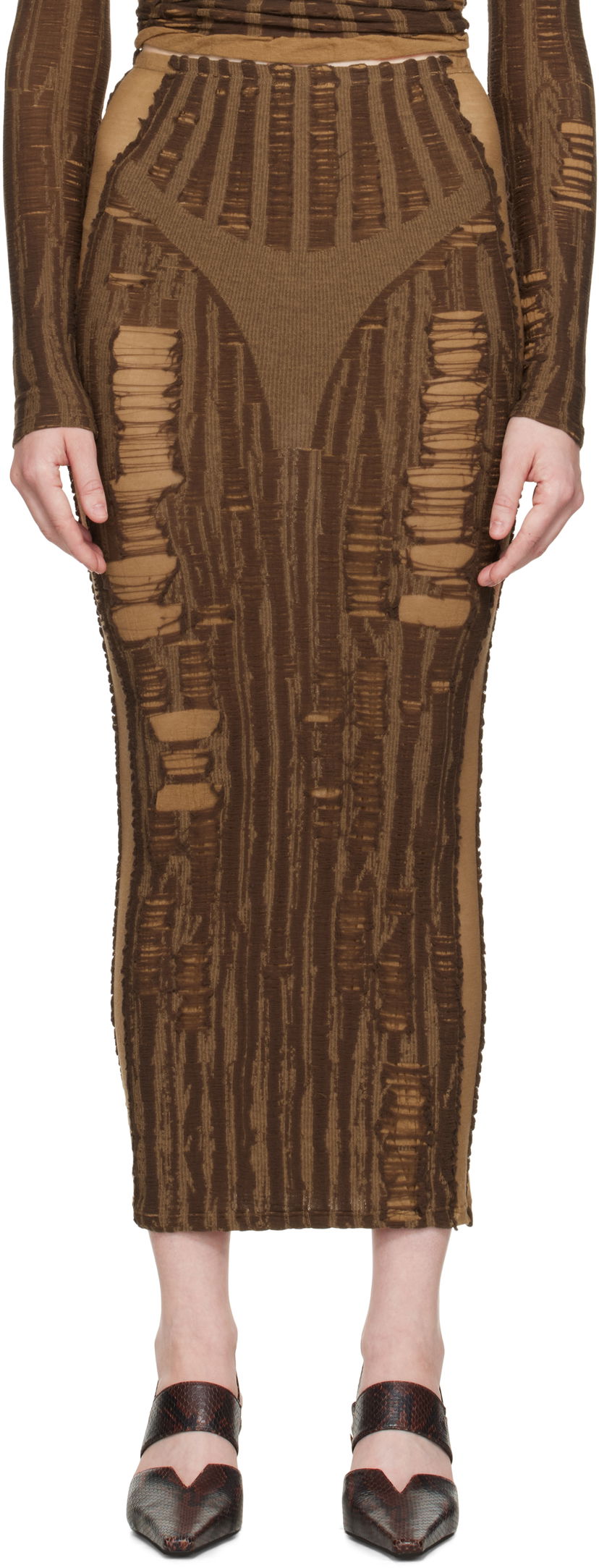 Kjol Diesel Diesel M-Calina Distressed Midi Skirt Brun | A19220 0BJBI