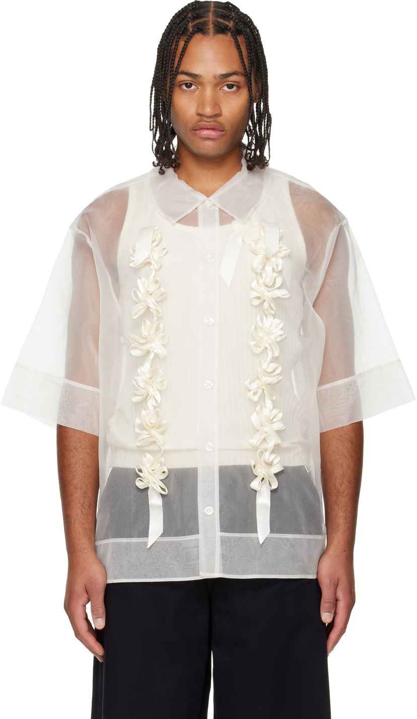 Skjorta Simone Rocha Ribbon Daisy Chain Boxy Shirt Vit | 5388 0360