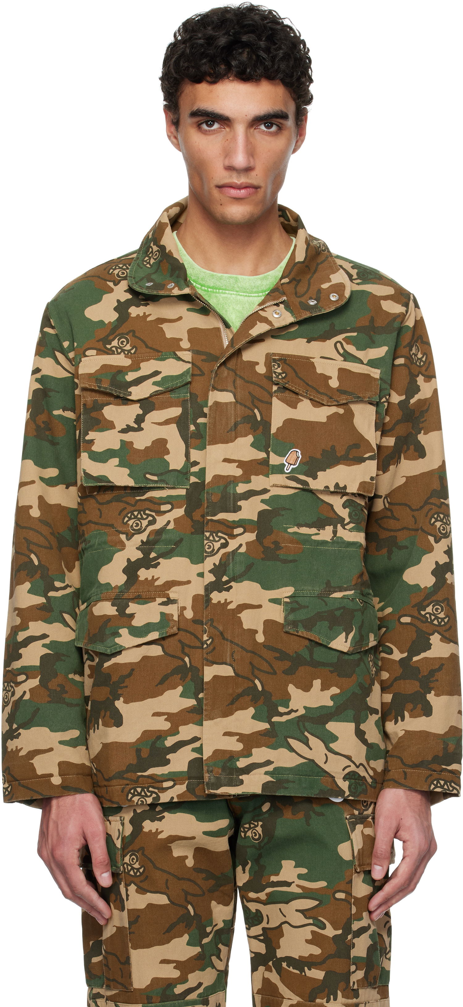 Jacka BBC IceCream ICECREAM Running Dog Woodland Camo M65 Jacket Grön | IC24S35, 0