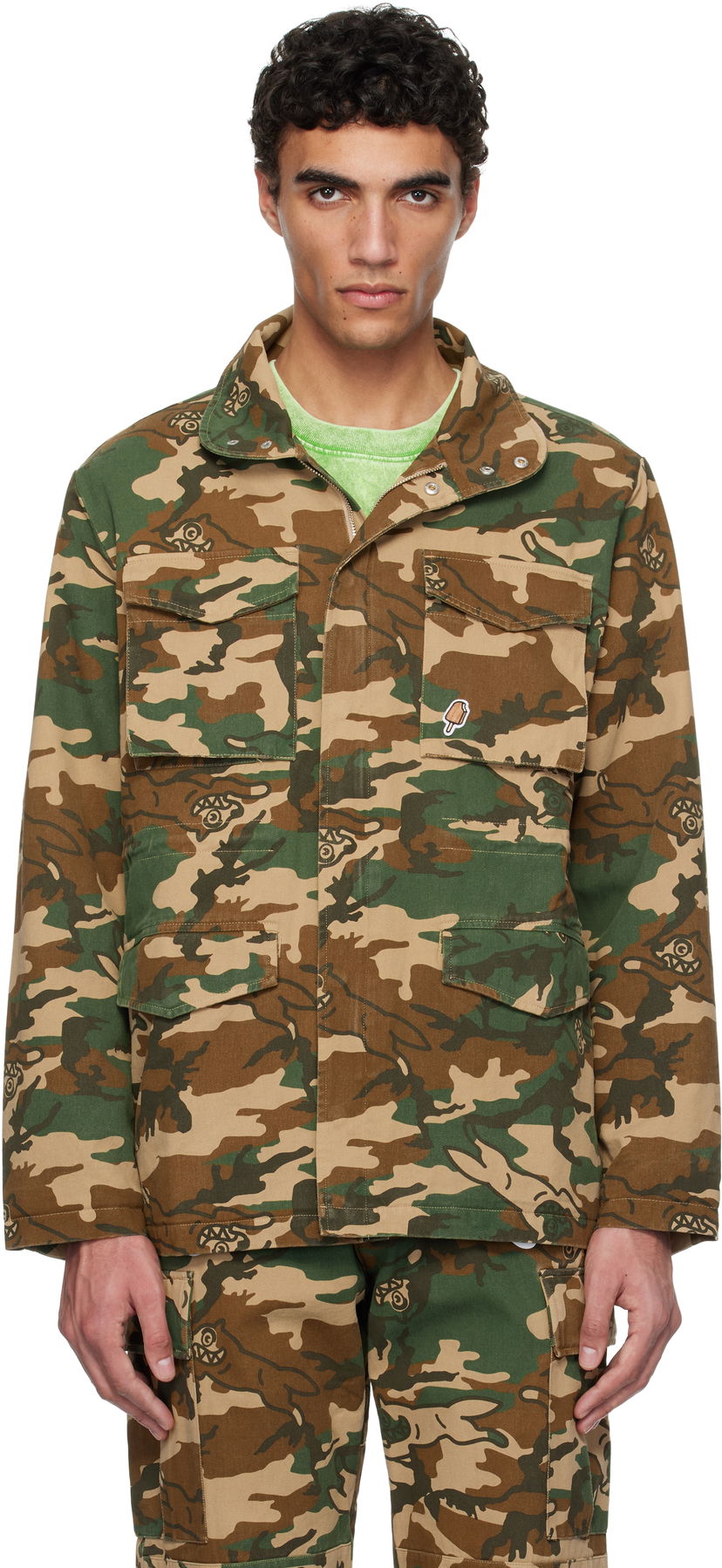 Jacka BBC IceCream ICECREAM Running Dog Woodland Camo M65 Jacket Grön | IC24S35