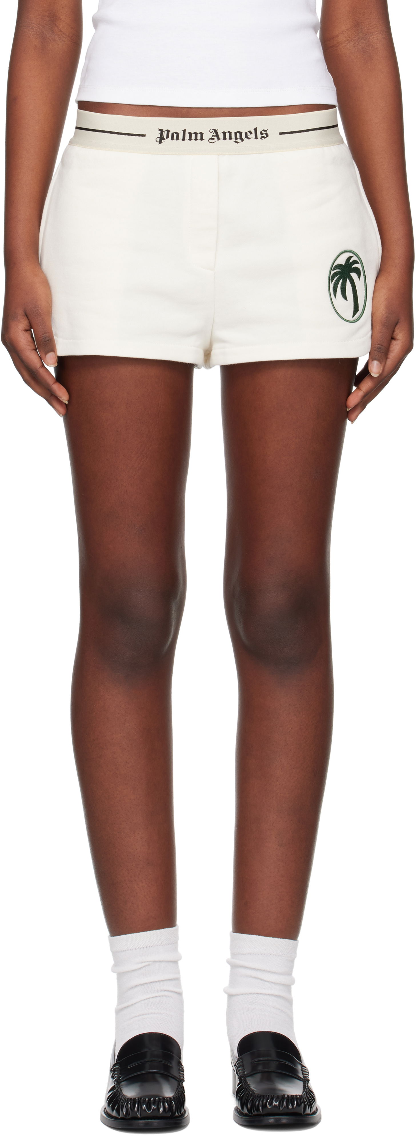 Shorts Palm Angels Palm Angels Oval Palm Sweat Shorts Vit | PWCI014S25FLE0010357, 0