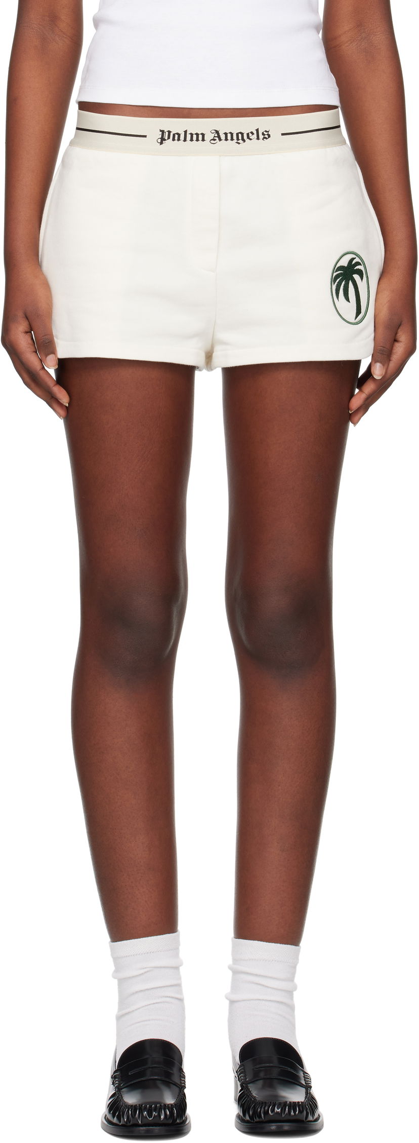 Shorts Palm Angels Palm Angels Oval Palm Sweat Shorts Vit | PWCI014S25FLE0010357