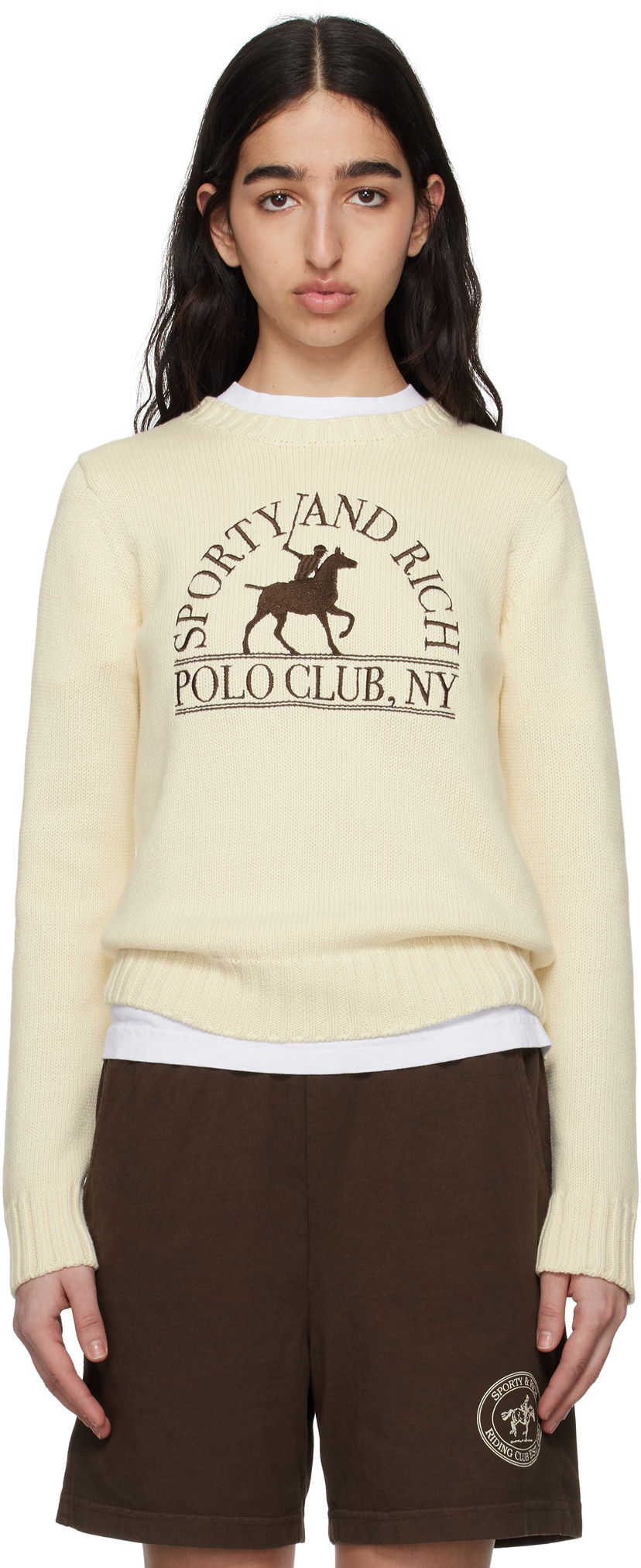 Sweater Sporty & Rich Sporty & Rich 'Polo Club' Knitted Sweater Beige | WS065612252CR01