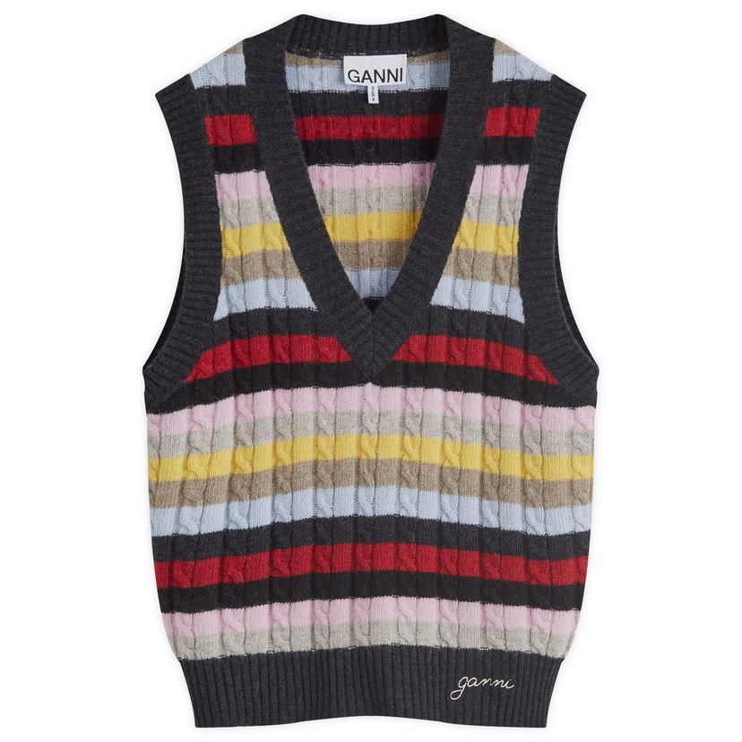 Sweater GANNI Logo Wool Mix Vest Flerfärgad | K2286-MULTI