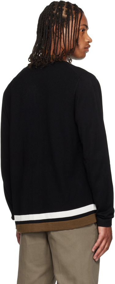 Sweater BOSS Striped Button-Up Sweater Svart | 50543770, 3