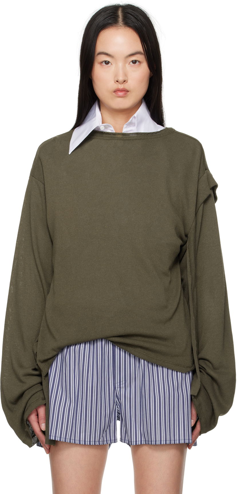 Sweater Ottolinger Ottolinger Deconstructed Linen Longsleeve T-Shirt Grön | 10510120601