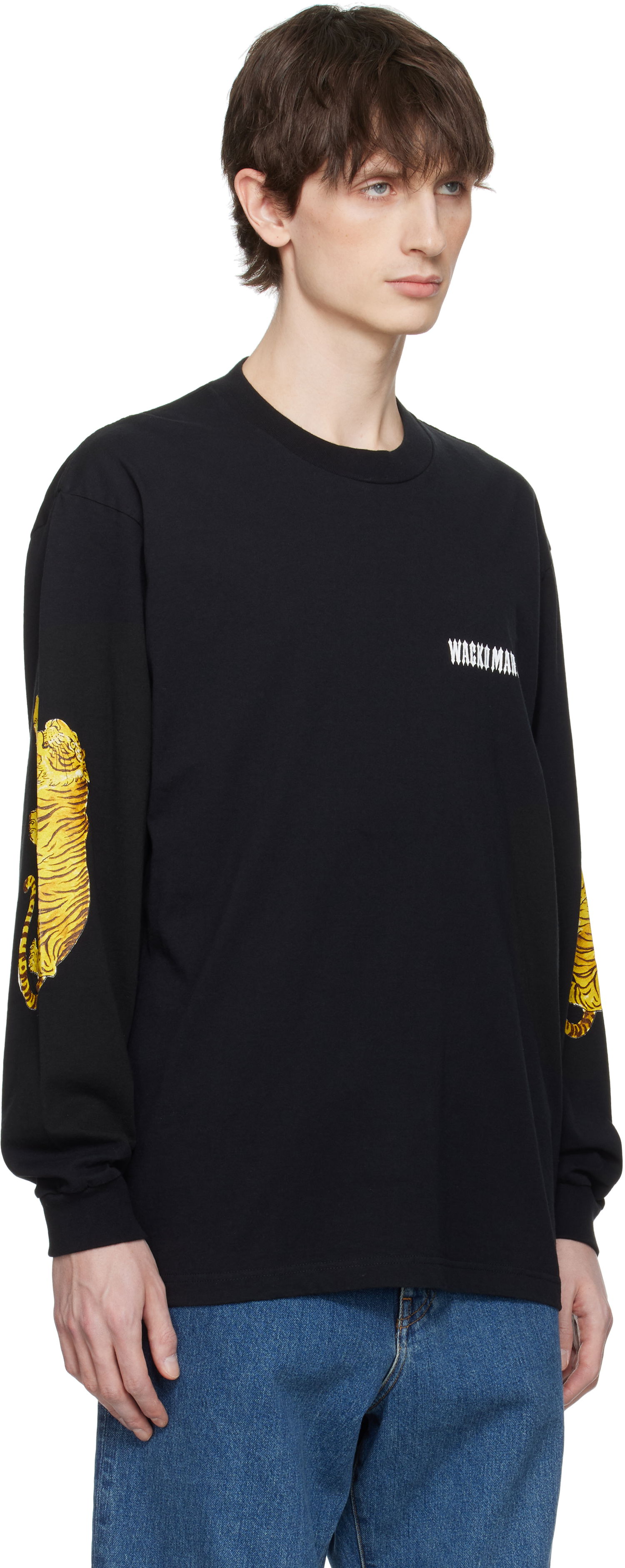 T-shirt WACKO MARIA Wacko Maria Washed Tiger Print Crew Neck Longsleeve T-Shirt Svart | 25SS-WMT-LT03, 1