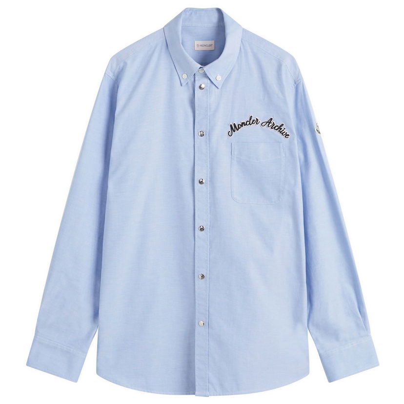 Skjorta Moncler Oxford Cotton Shirt With Logo Patch Blå | 2F000-06-20838-701