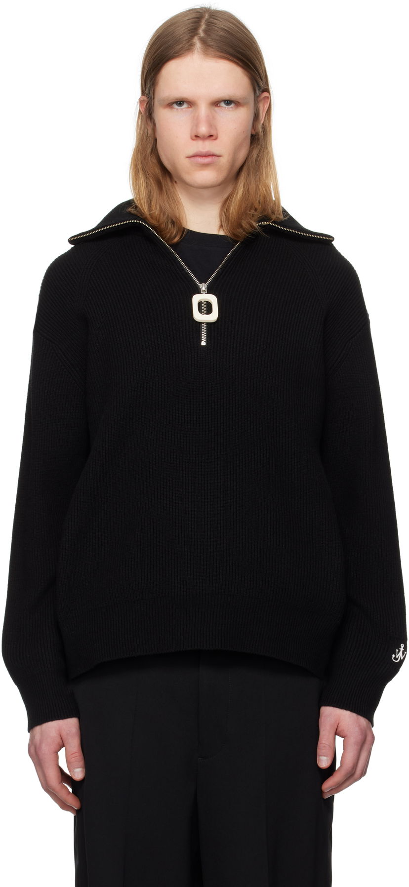 Sweater JW Anderson JW Anderson Half-Zip Knit Sweater Svart | KW1285-YN0372