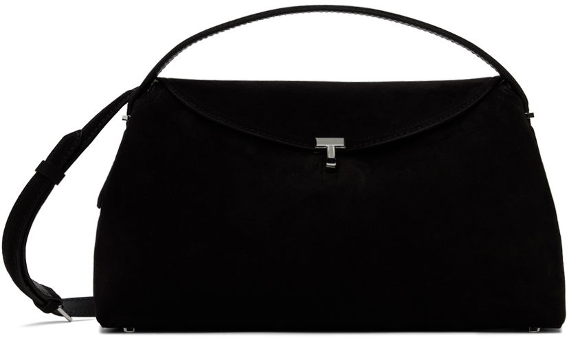 Handväska TOTEME TOTEME T-Lock Top Handle Suede Shoulder Bag Svart | 234-WAL961-LE0004