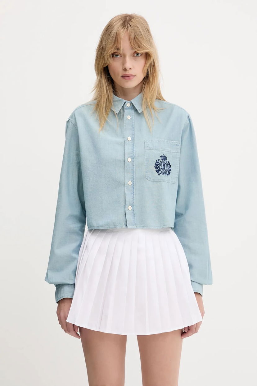 Skjorta Sporty & Rich Sporty & Rich H&W Crest Cropped Chambray Relaxed Fit Shirt Blå | SI024612241BL09