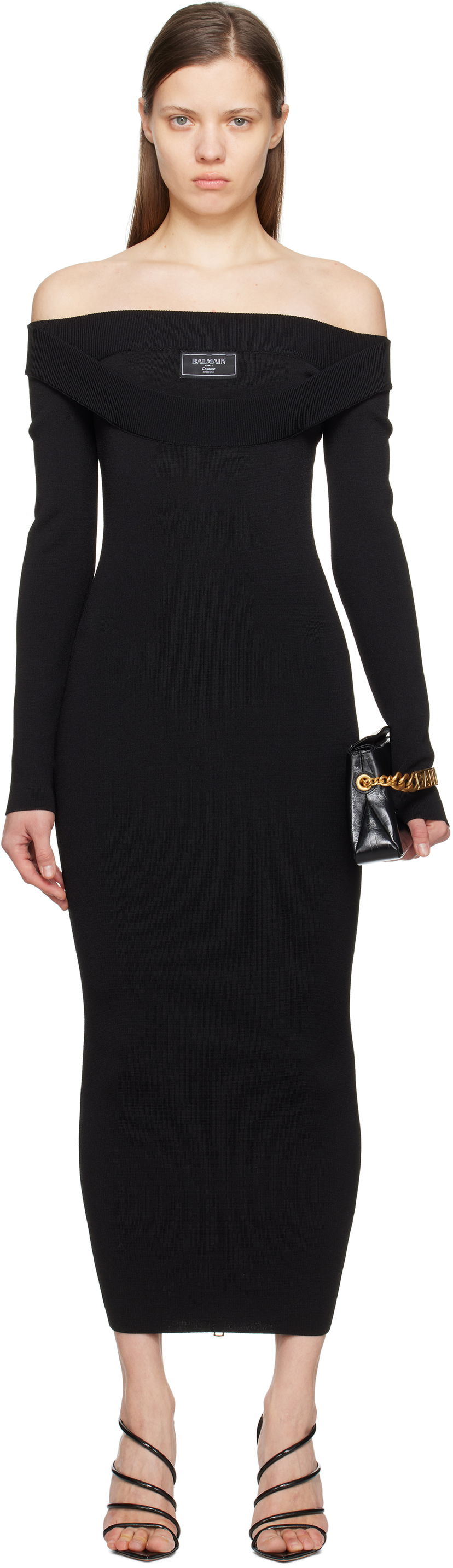 Klä Balmain Balmain Plain Knit Off-The-Shoulder Maxi Dress Svart | EF1RL109KH82