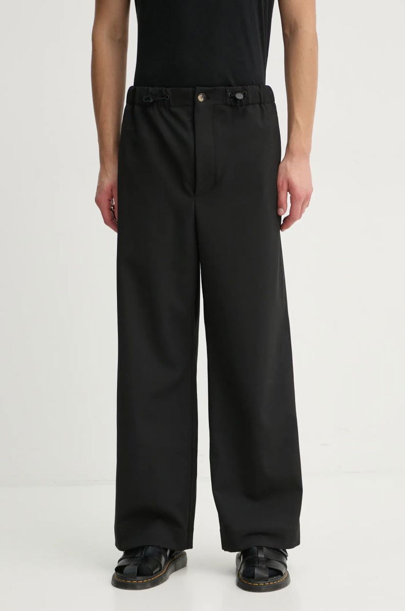 Byxor Nanushka Wide Leg Wool Blend Trousers Svart | NM24FWPA24599