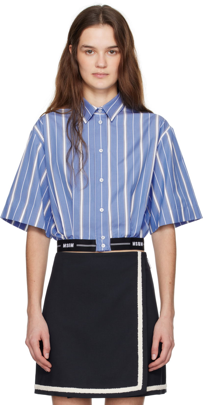 Skjorta MSGM MSGM Cropped Striped Shirt Blå | 3841MDE18 257117