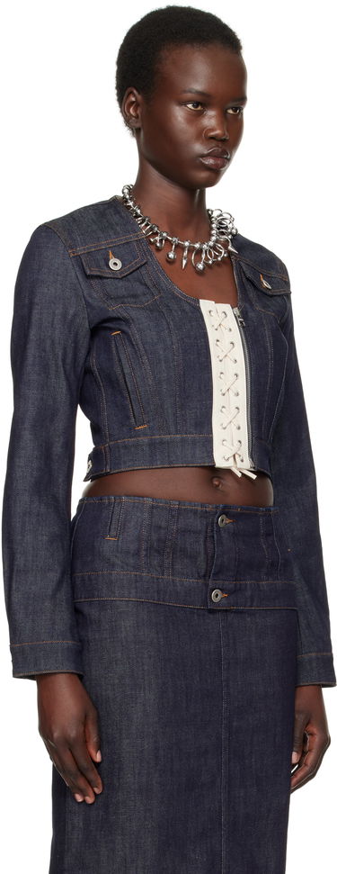 Jacka Jean Paul Gaultier Jean Paul Gaultier 'The Contrasting Lace-Up' Cropped Denim Jacket Blå | 25/33-F-VE085-D019-5568, 1