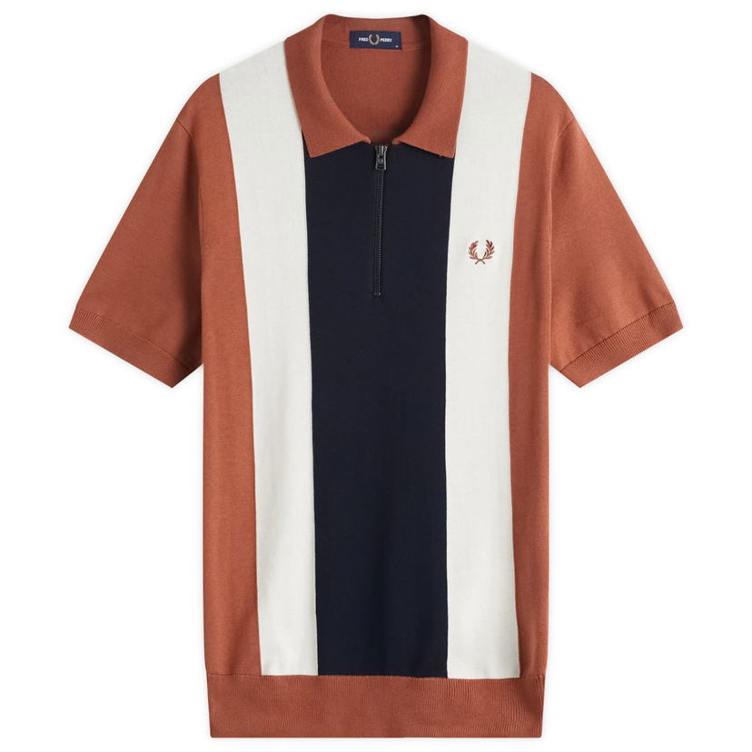Polotröja Fred Perry Men's Vertical Stripe Zip Neck Knitted Polo Shirt Brun | K9728-Y91