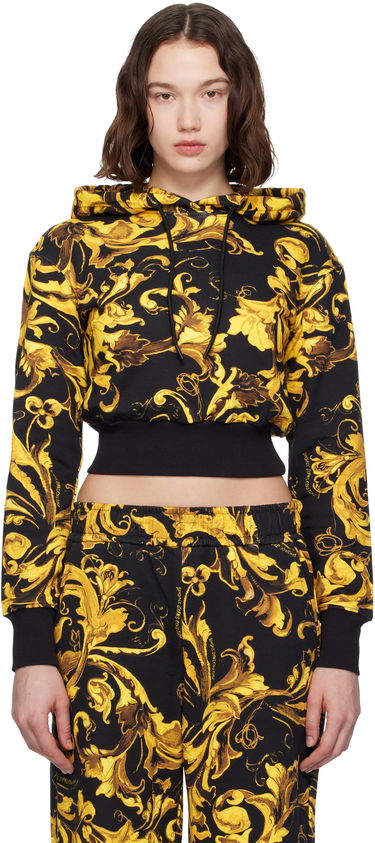 Sweatshirt Versace Versace Jeans Couture Barocco Print Cropped Hoodie Svart | E79HAI313_EFS201, 0