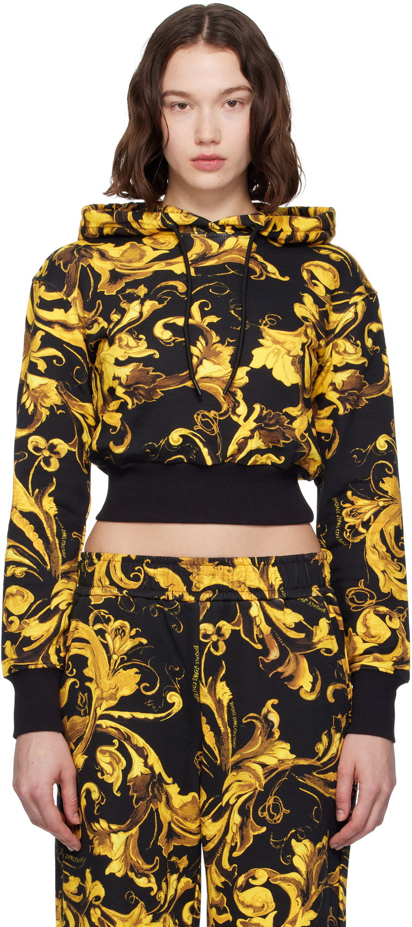 Sweatshirt Versace Versace Jeans Couture Barocco Print Cropped Hoodie Svart | E79HAI313_EFS201