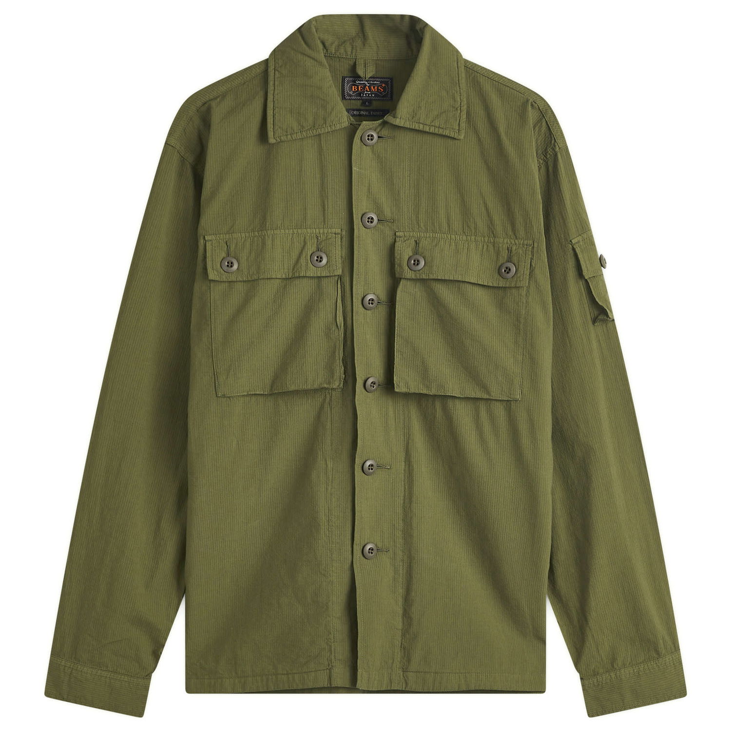 Skjorta BEAMS Beams Plus Textured Ripstop Shirt Jacket, Size Large Grön | 3818-0641-791-67, 1