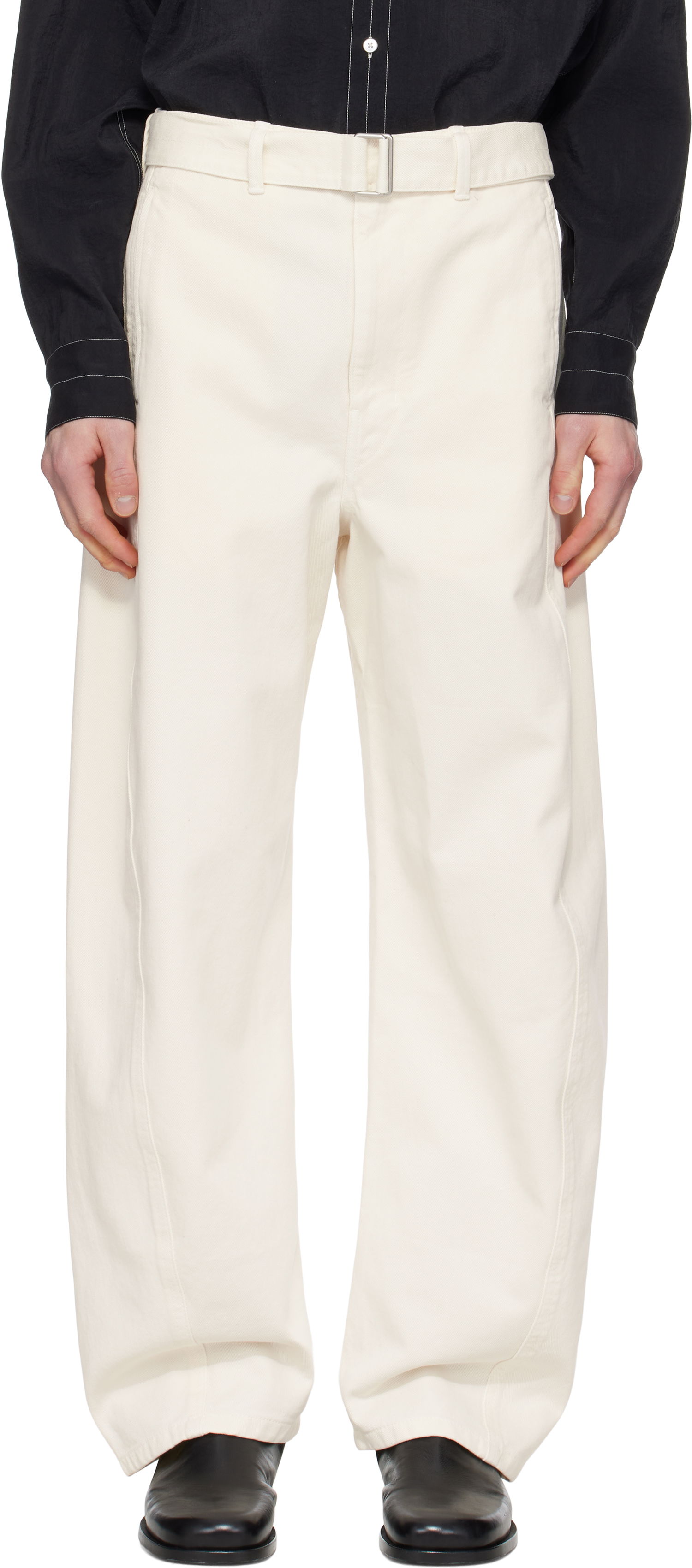 Byxor LEMAIRE Lemaire Twisted Belted Trousers Vit | PA326 LD1034, 0