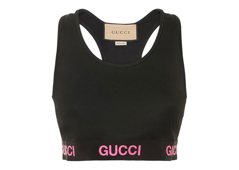 Crop top Gucci Logo Jacquard Crop Top Black Pink Svart | 693086 XJDS5 1037