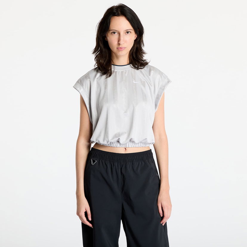 T-shirt Nike Top Sportswear Collection Women's Dri-FIT Jacquard Short-Sleeve Jersey Top Light Iron Ore/ Light Iron Ore/ Armoury Navy/ White Vit | FV7549-014