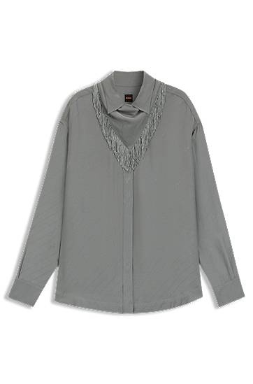 Skjorta BOSS Oversized Blouse with Fringing Grå | 50544015