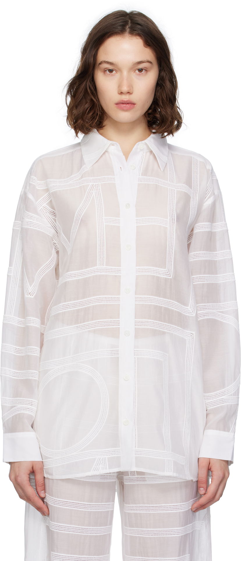 Skjorta TOTEME TOTEME Classic Crochet Shirt Vit | 253-WRT0480-FB0441